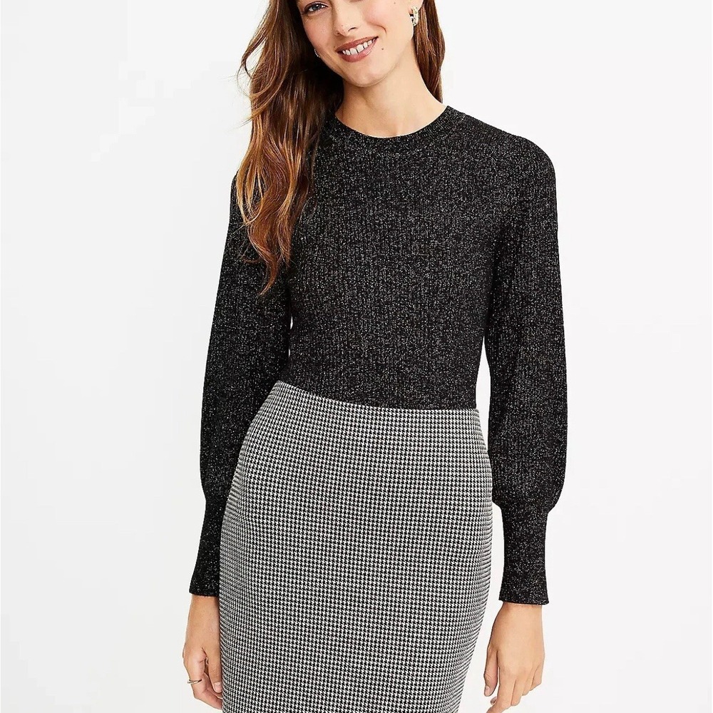 Ann Taylor Loft Golf Shimmer Puff Sleeve Knit Pullover‎ Sweater Womens Size M